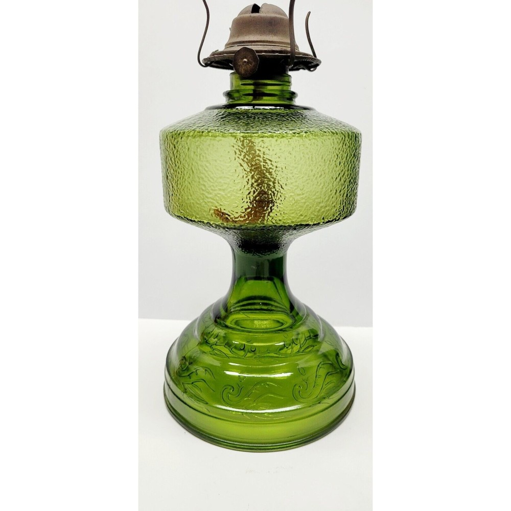 Vintage Green Depression Glass Oil Lamp Mid Century MCM